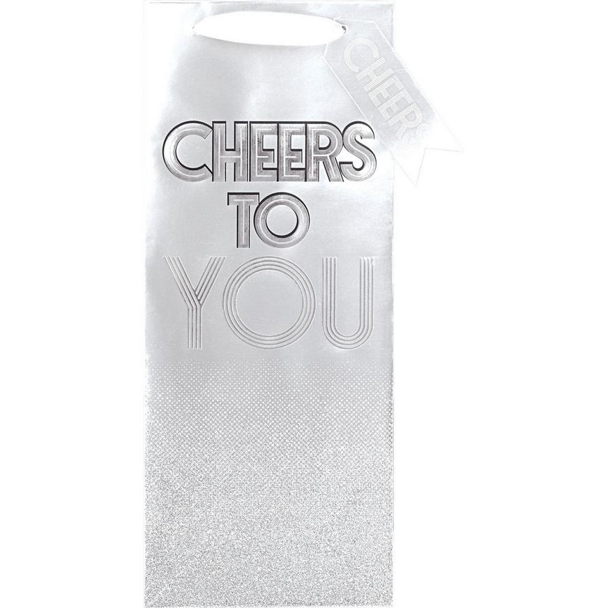 Metallic Silver Paper Cheers Bottle Bag
