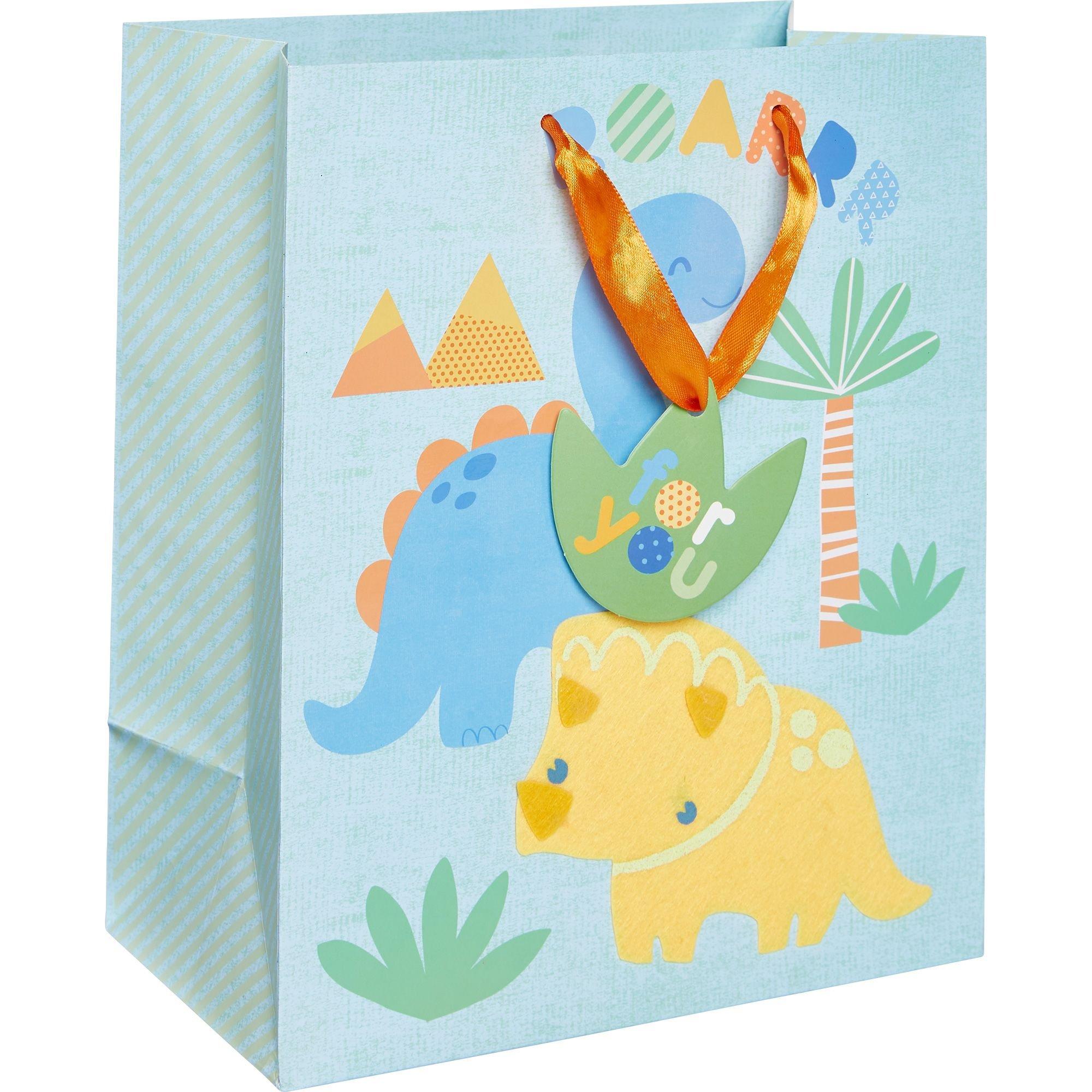 Glossy Friendly Dinosaurs Gift Bag, 7.75in x 9.5in