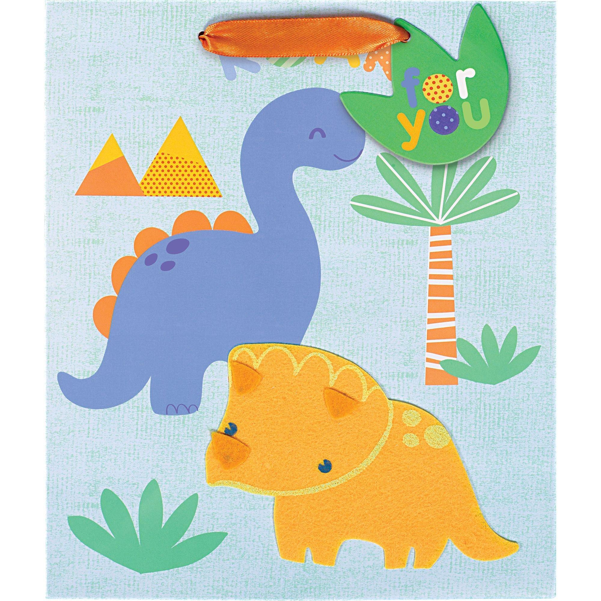 Glossy Friendly Dinosaurs Gift Bag, 7.75in x 9.5in