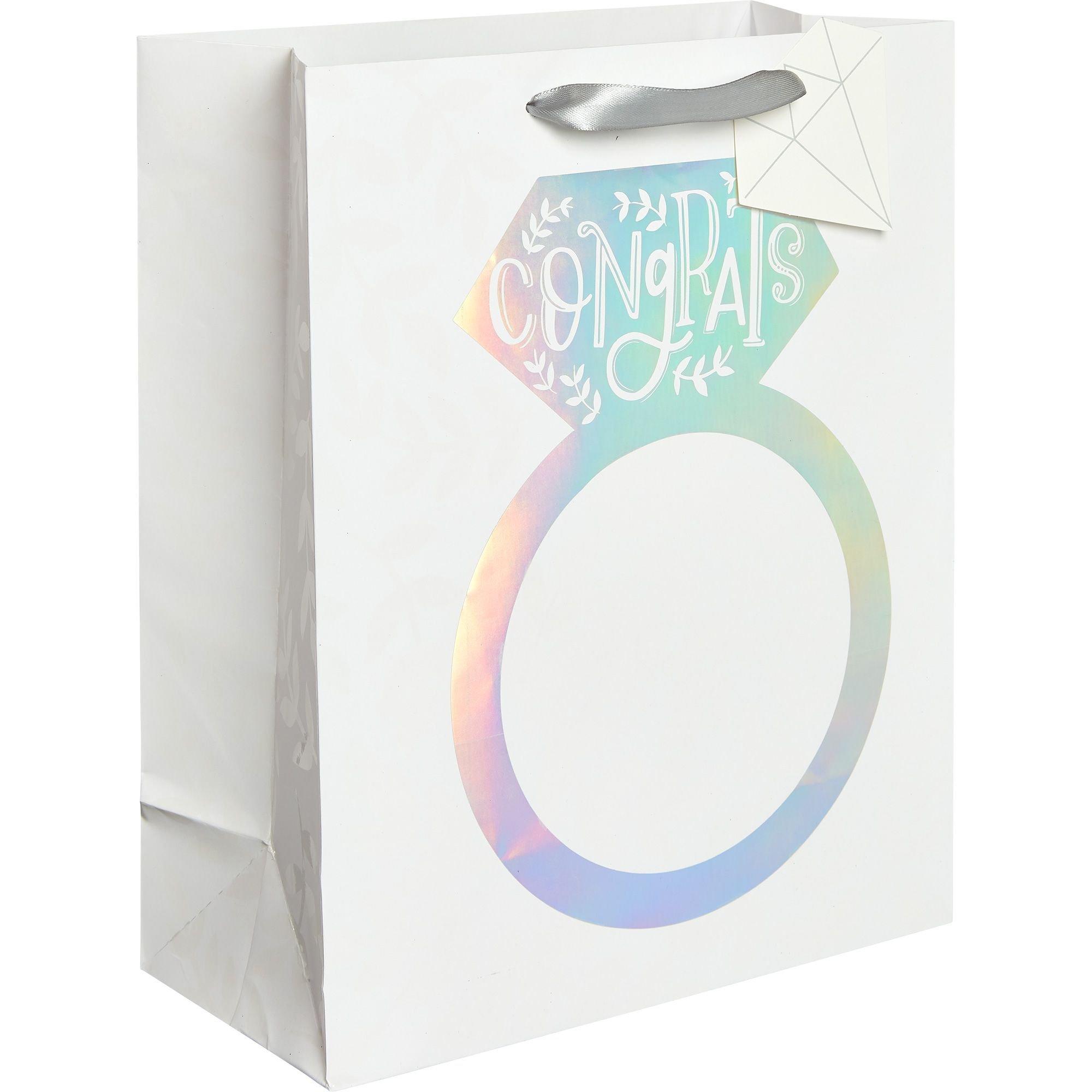 Large Paper Iridescent Engagement Ring Gift Bag, 10.5in x 13in