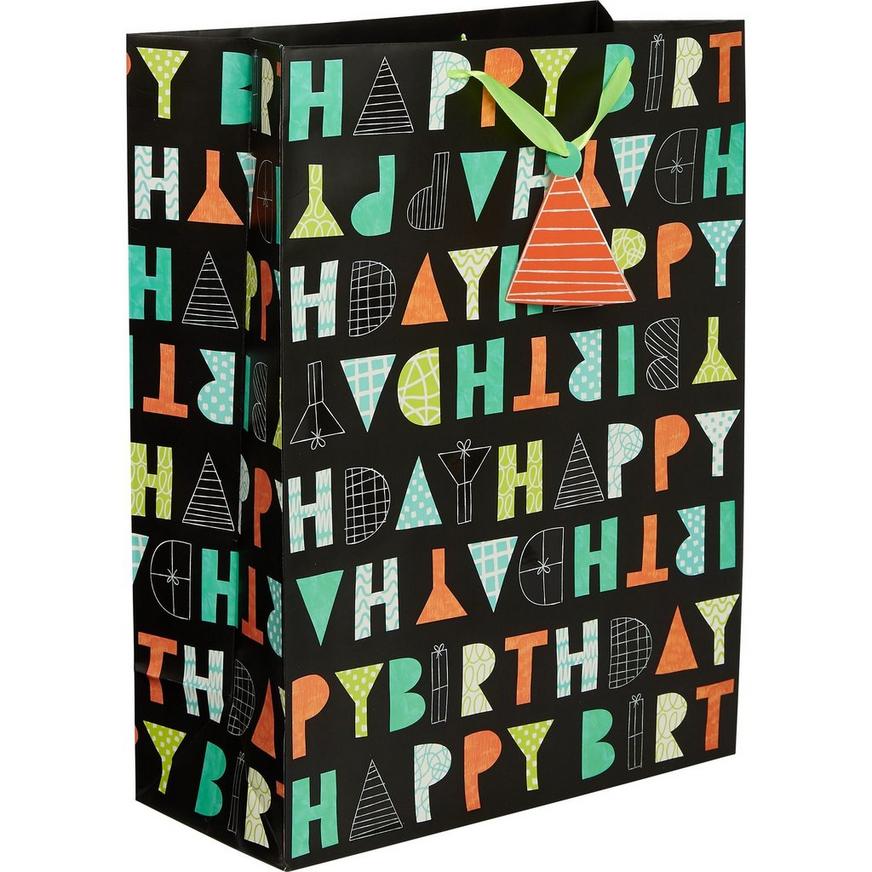 Extra Large Paper Patterned Letter Birthday Gift Bag, 12.5in x 17in 