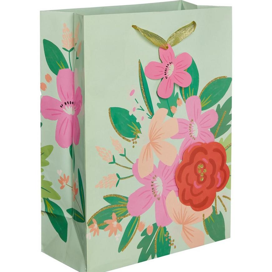 Apartment betray spy Large Glossy 3D Pink Floral Gift Bag 12 1/2in x 17in | Party City