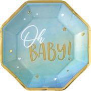 Blue & Metallic Gold Oh Baby Dinner Plates 8ct