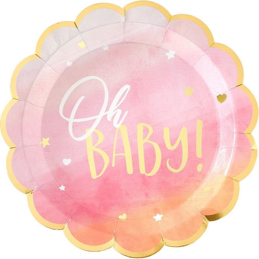 Metallic Gold & Pink Oh Baby Dinner Plates 8ct