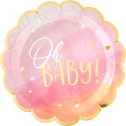 Metallic Gold & Pink Oh Baby Dinner Plates 8ct