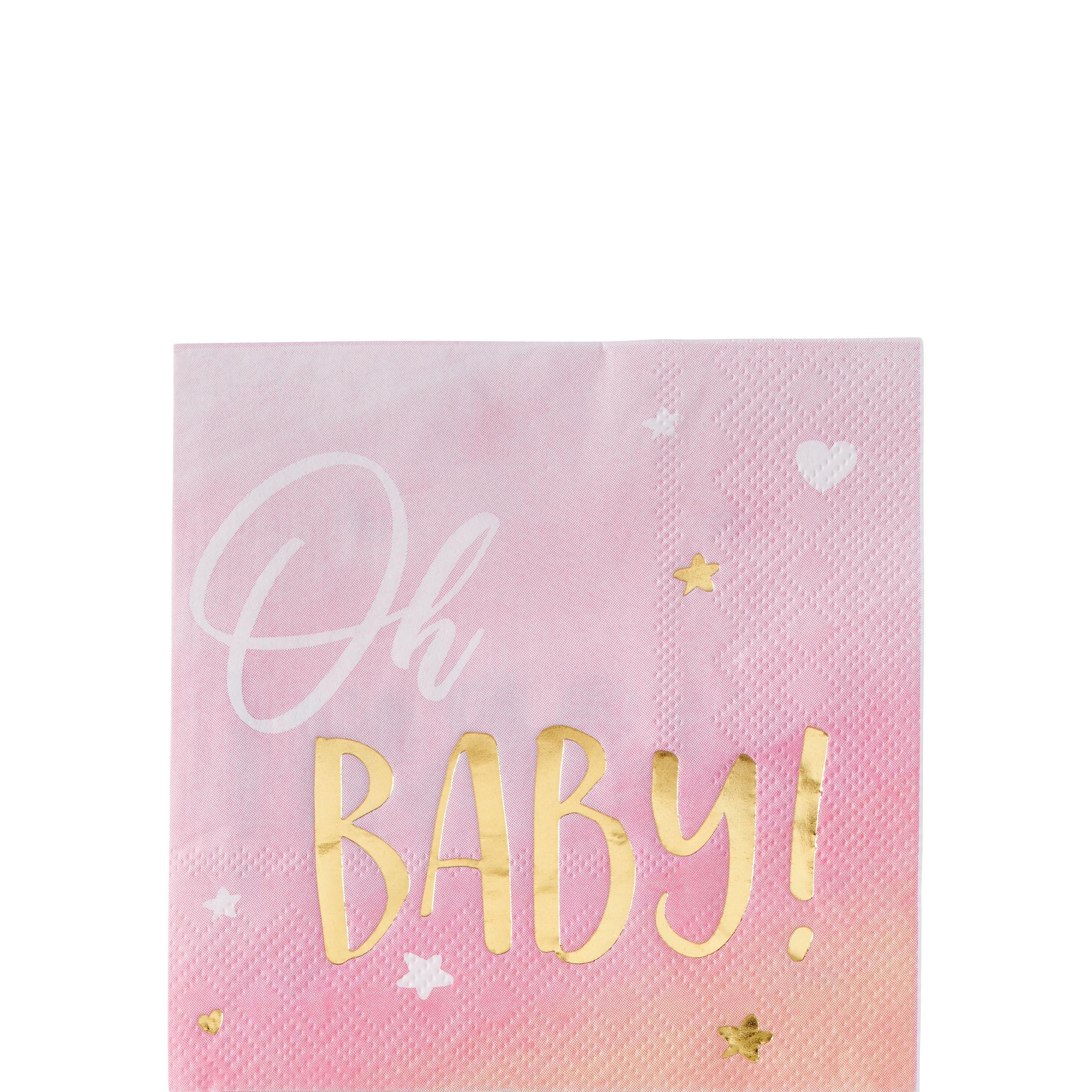 Metallic Gold & Pink Oh Baby Beverage Napkins 16ct