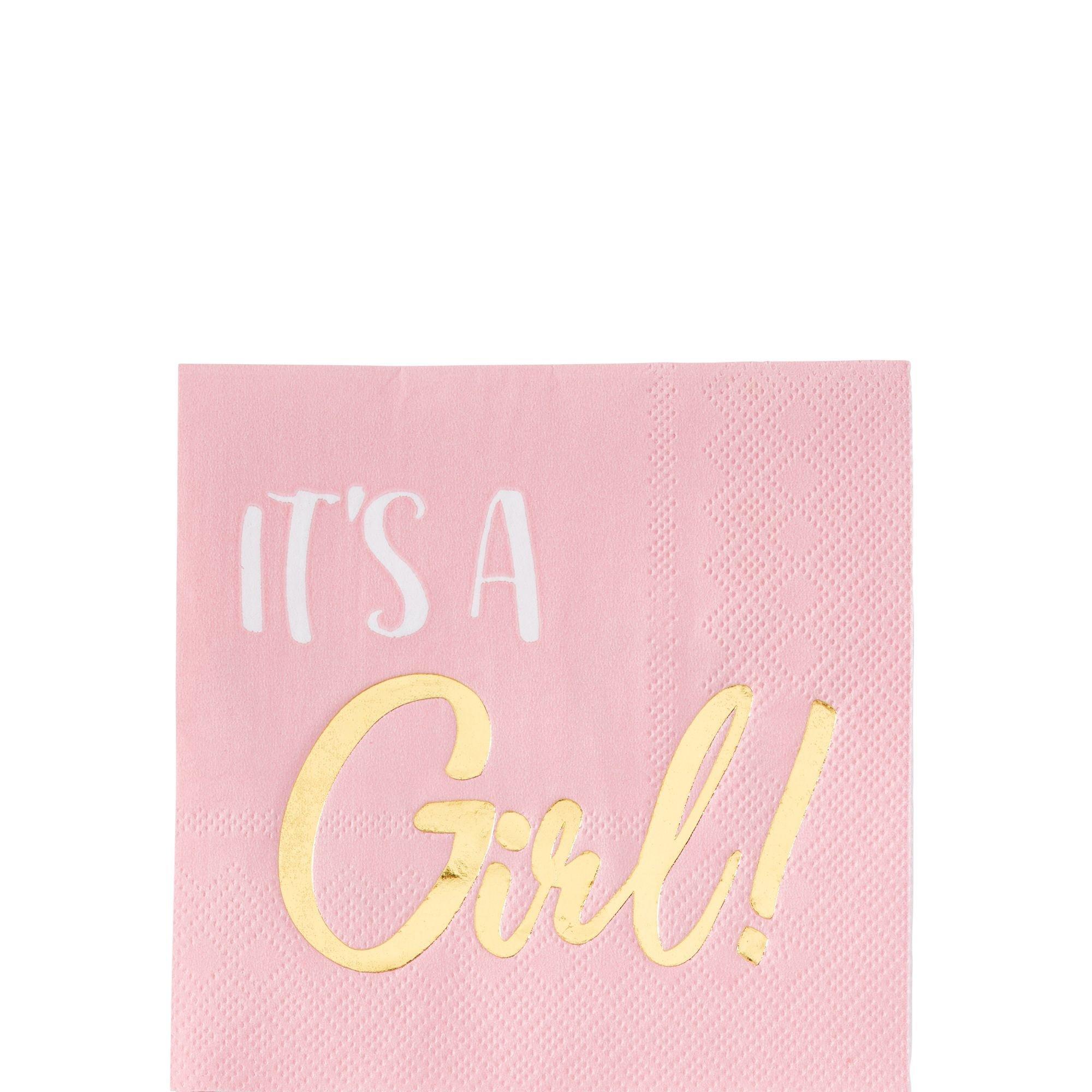 Metallic Gold & Pink It's a Girl Beverage Napkins 16ct