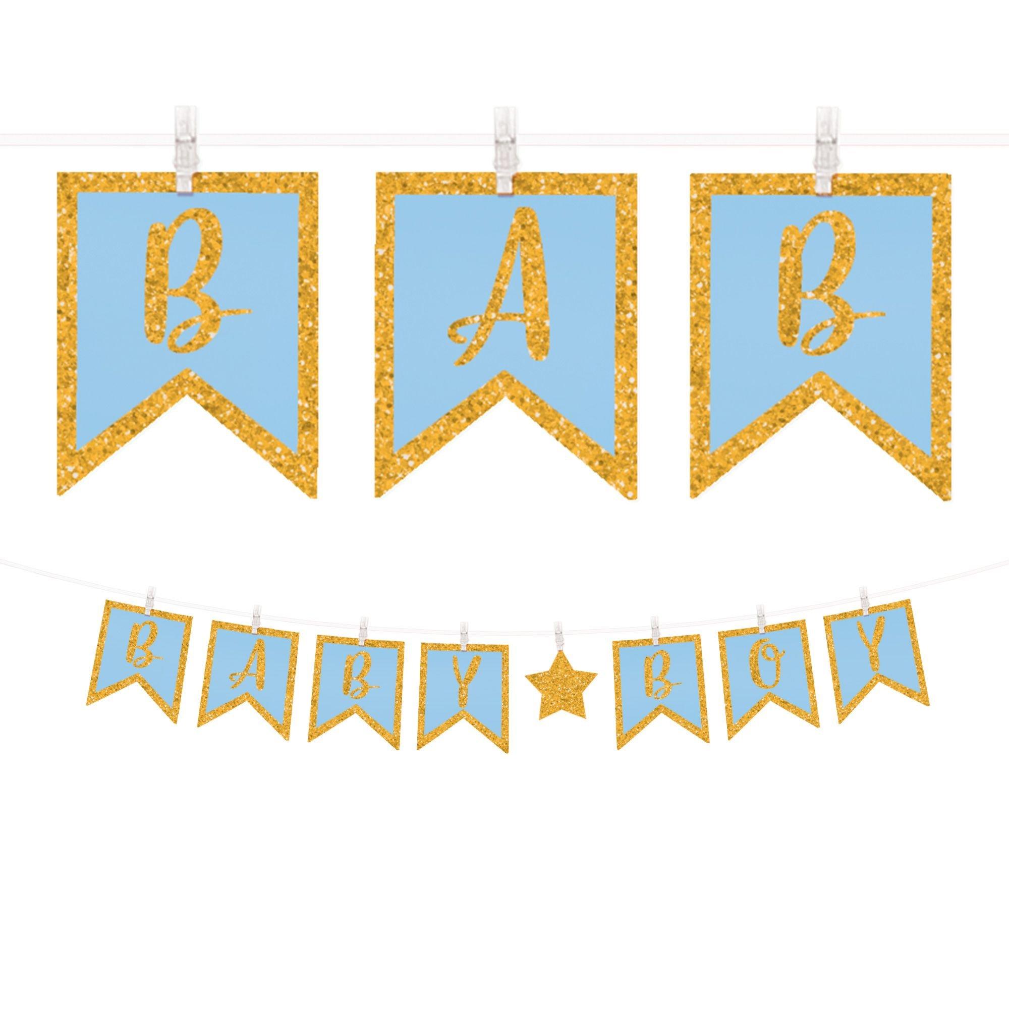 Baby Boy Blue w/Gold Accents Clothespin Letter Banner - Party