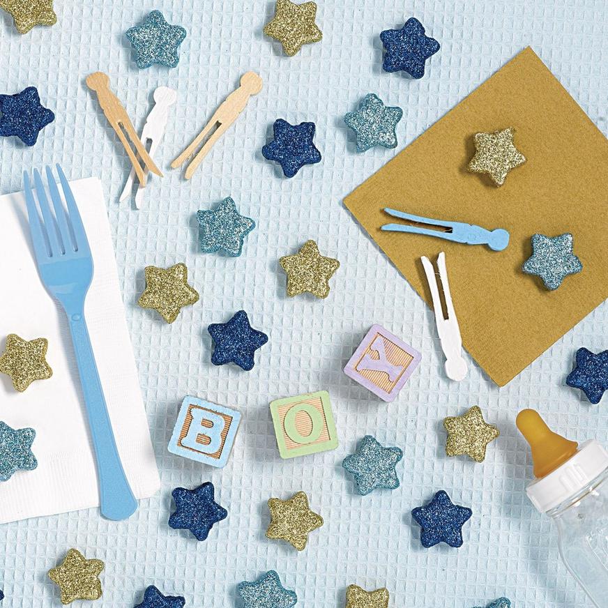 Blue & Gold Glitter Star Table Scatters 32ct