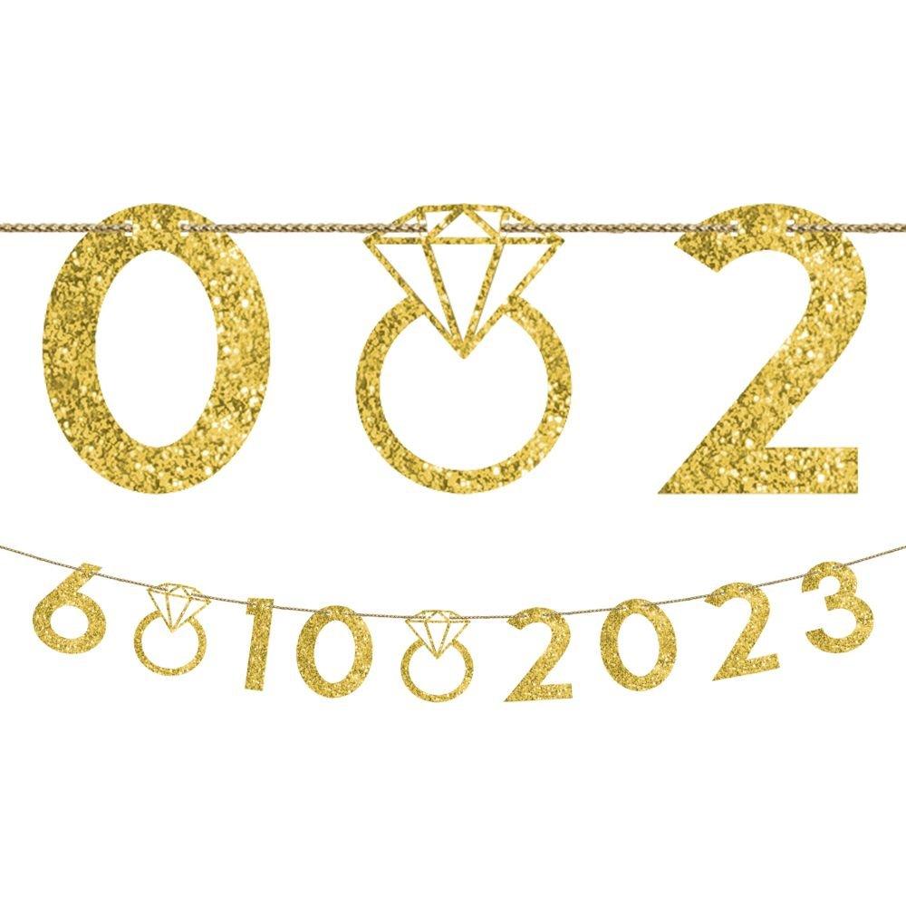 Customizable Glitter Gold Wedding Number Banner Kit 42pc