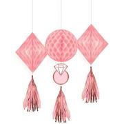 Blush & Rose Gold Honeycomb Decorations with Tails 3ct