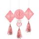 Blush & Rose Gold Honeycomb Decorations with Tails, 3ct