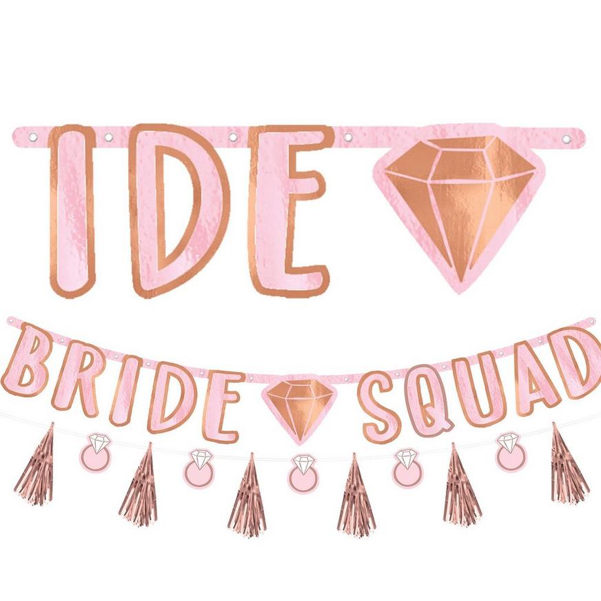 Blush & Rose Gold Bride Squad Letter Banner with Mini Banner