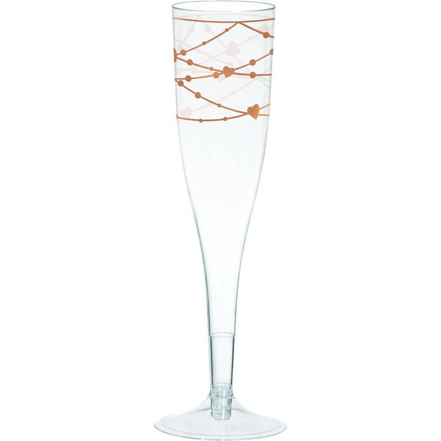 Rose Gold Heart Plastic Champagne Flutes 16ct