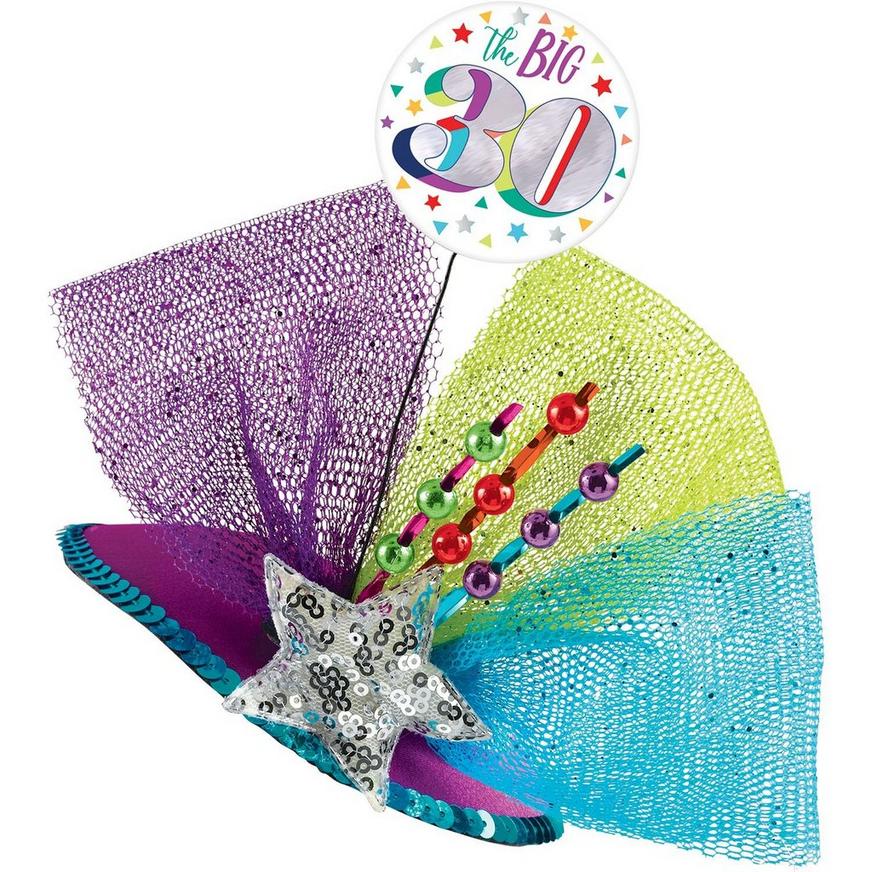 Clip-On Multicolor 30th Birthday Fascinator Hat