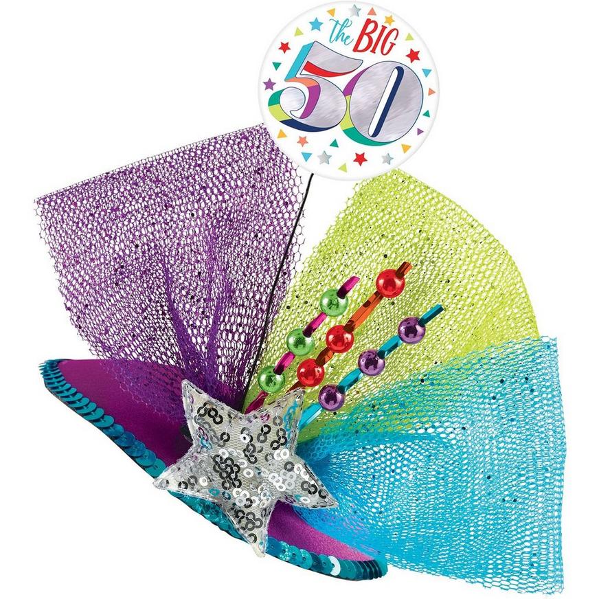 Clip-On Multicolor 50th Birthday Fascinator Hat