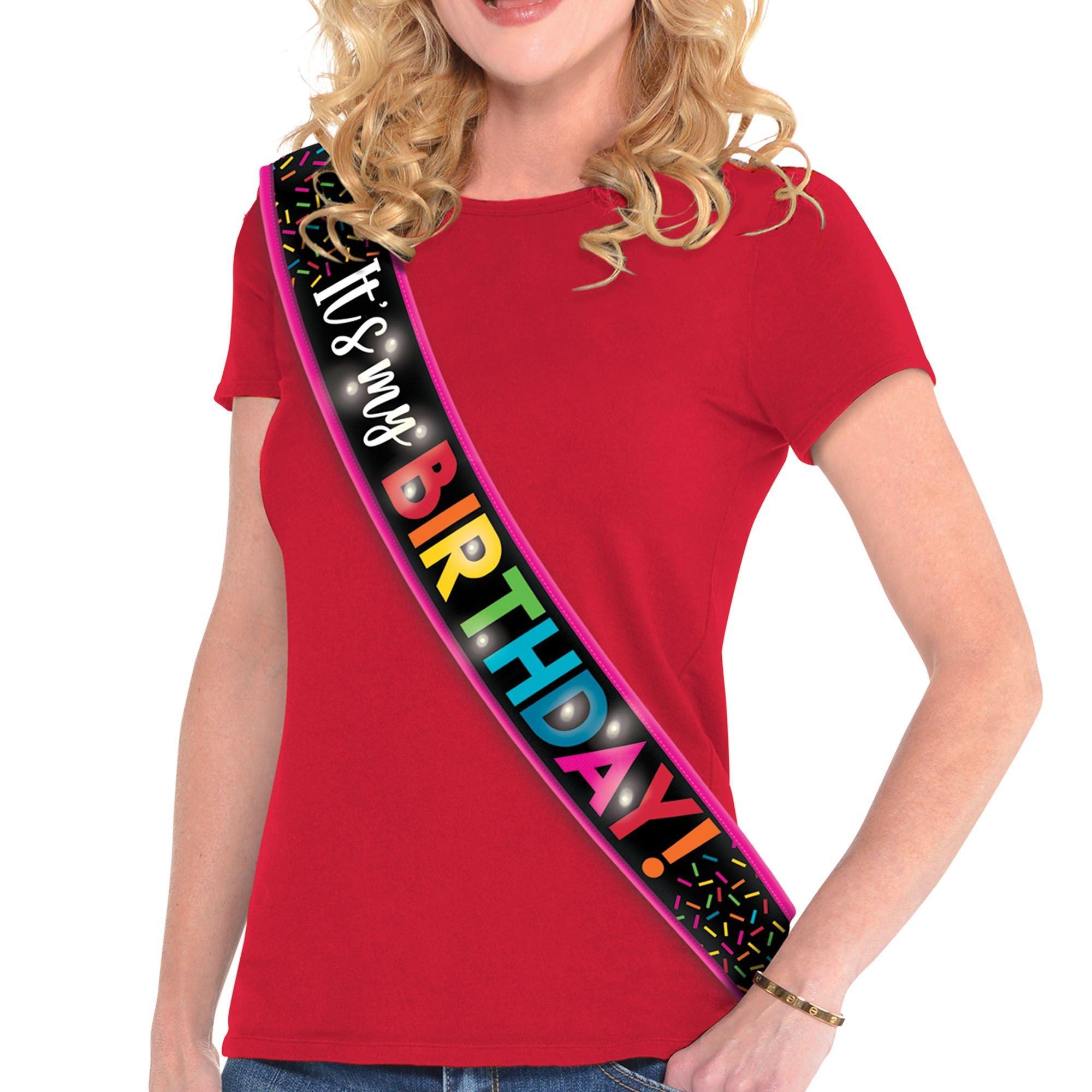 Light-Up Multicolor Confetti It's My Birthday Fabric Sash, 60in