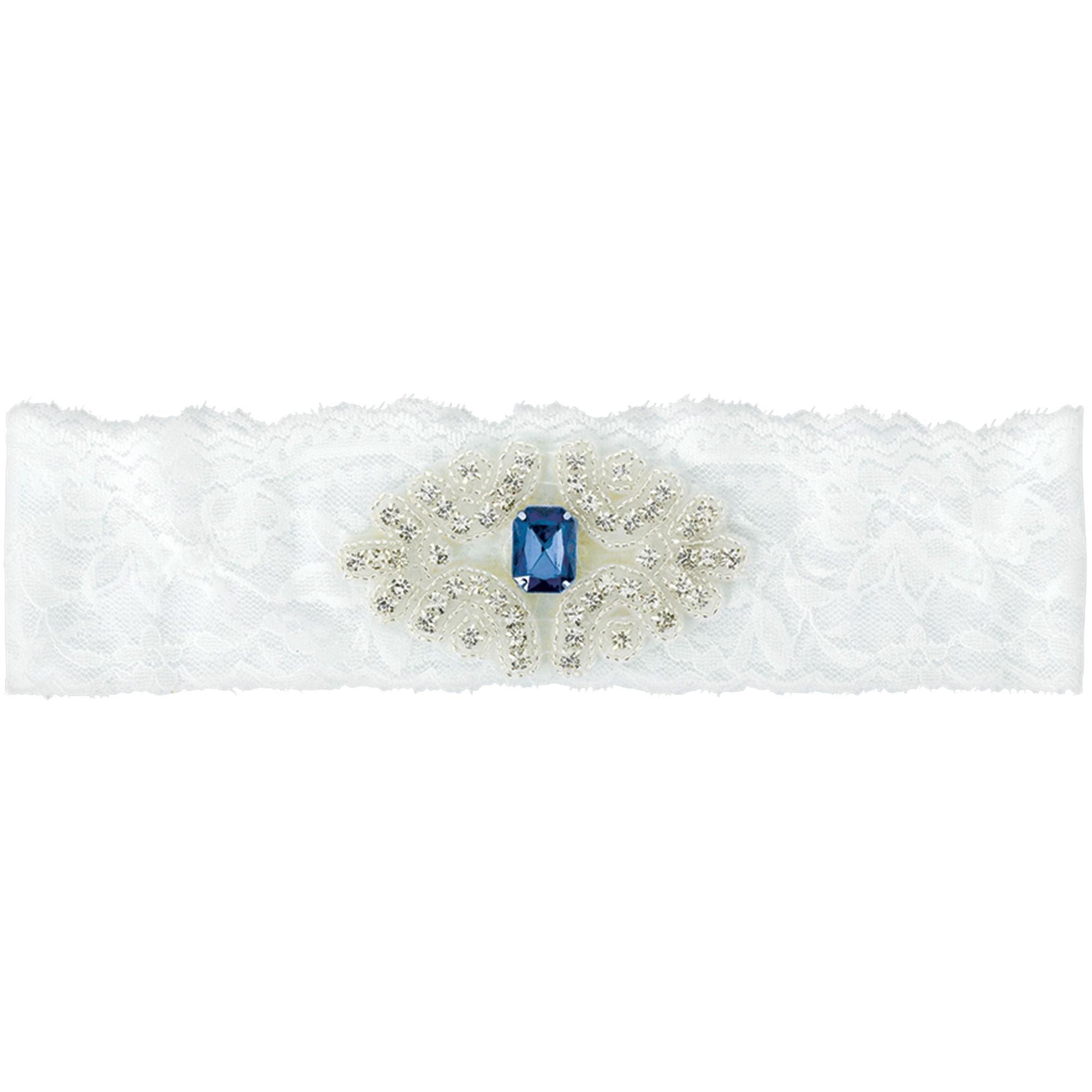 Blue Gem Stone Wedding Garter Plus Size 8in