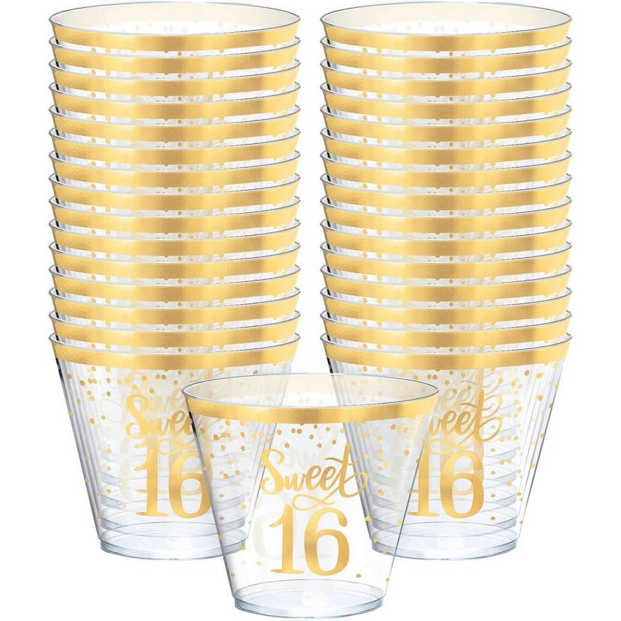 Metallic Gold Sweet 16 Plastic Cups 30ct