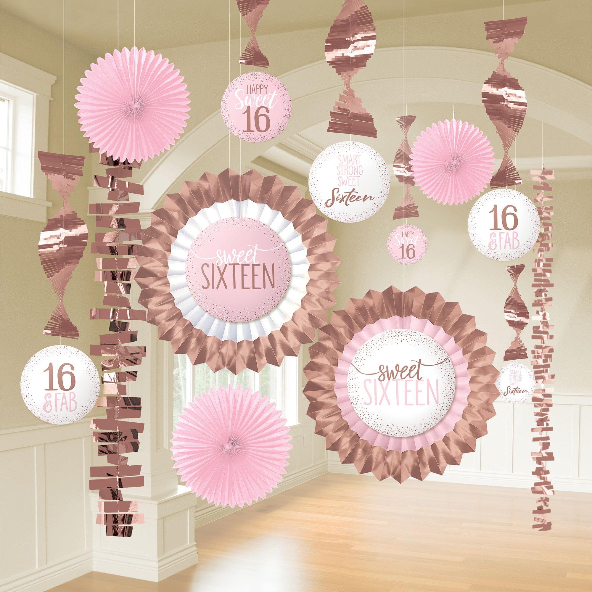 Metallic Gold & Pink Sweet 16 Decorating Kit 13Pc | Party City