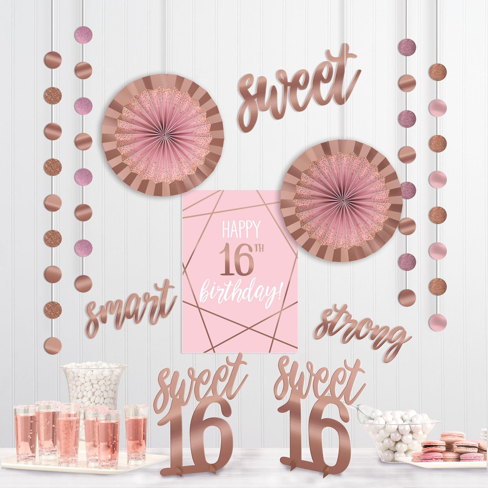 Metallic Gold & Pink Sweet 16 Room Decorating Kit 12pc | Party City