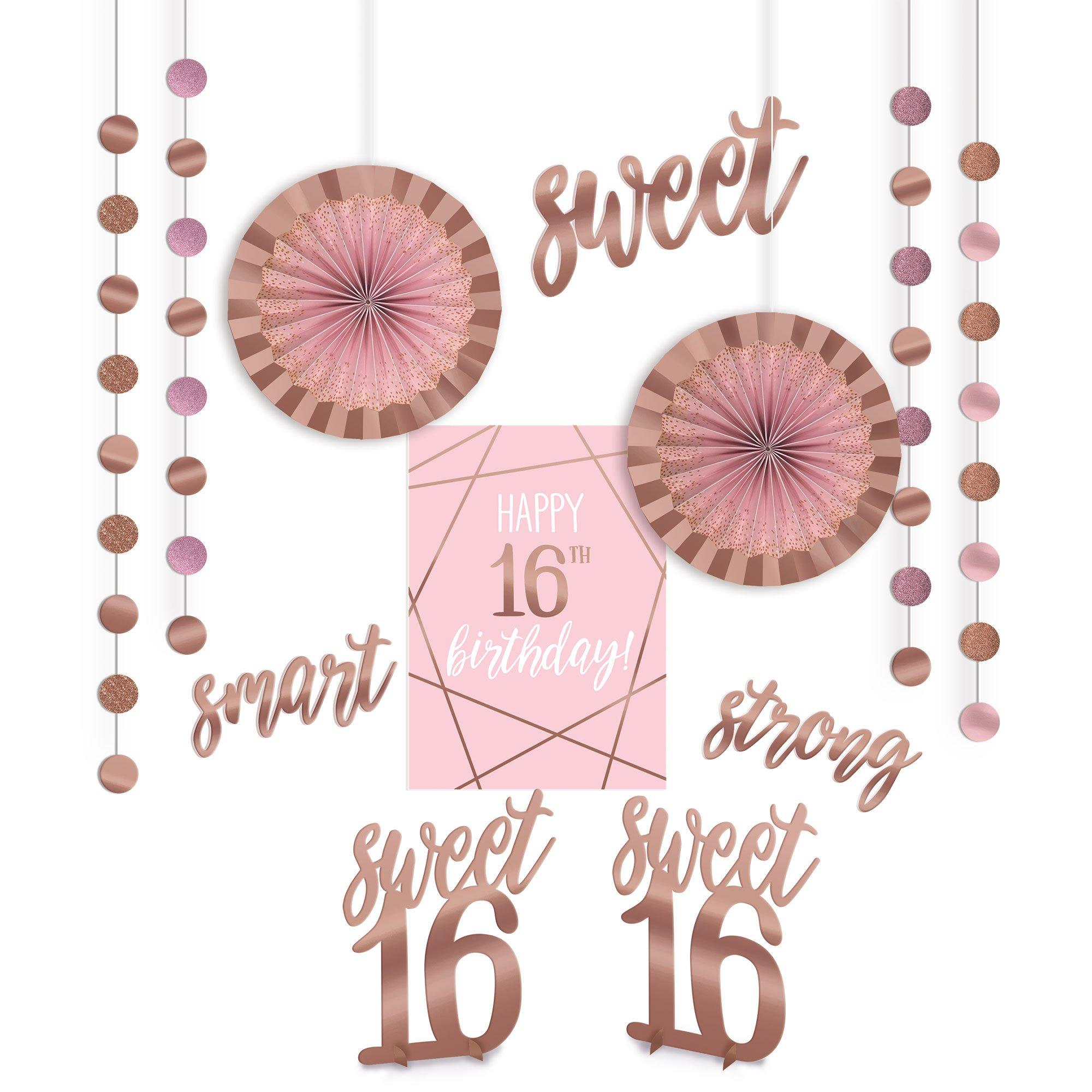 Metallic Gold & Pink Sweet 16 Room Decorating Kit 12pc | Party City