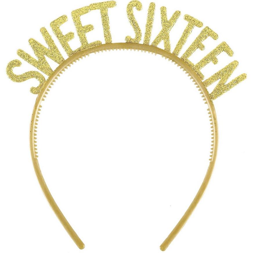 Glitter Gold Sweet 16 Headbands 6ct