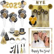 Black, Silver, & Gold New Year's Eve 2023 Decorating & Accessory Kit for 300 Guests