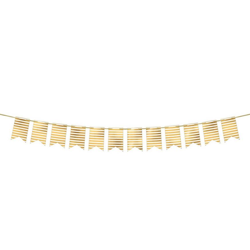 Create Your Own Gold & White Striped Pennant Banner