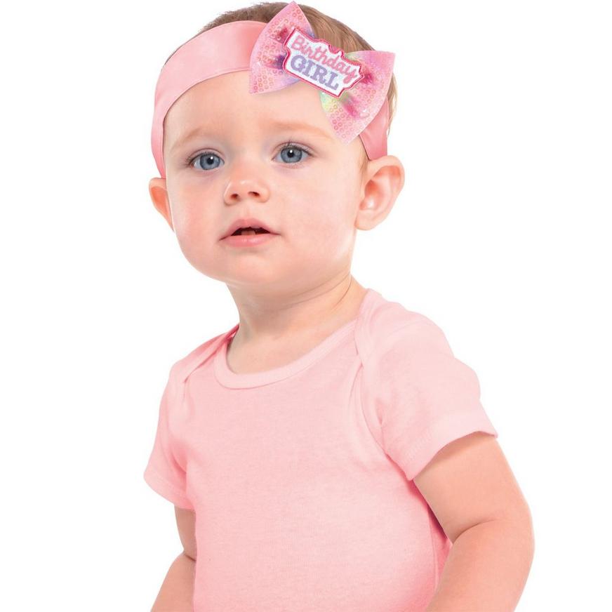 Pink 1st Birthday Girl Bow Headband