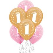 Pink & Gold Confetti 1st Birthday Balloons 15ct