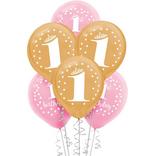 15ct, Pink & Gold Confetti 1st Birthday Balloons