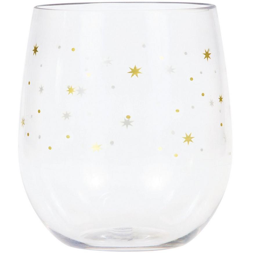 Gold Stars Plastic Stemless Wine Glass