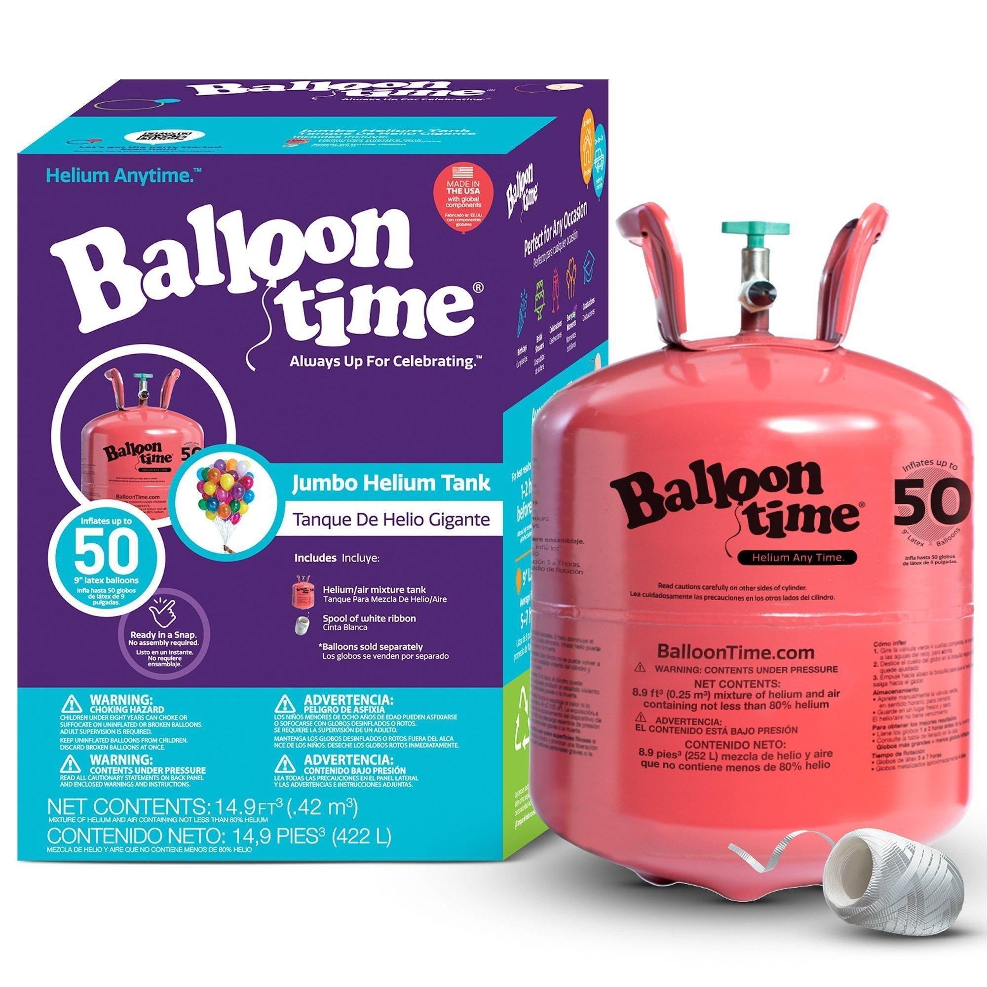 Balloon Time Jumbo Helium Tank with 30 Balloons, Ribbon & Hi-Float