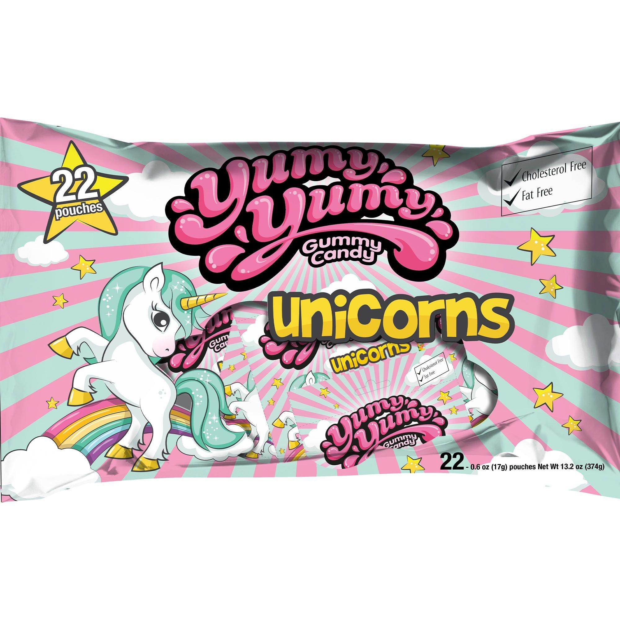 Yumy Yumy Unicorn Gummy Candy Pouches Bag, 22pc Party City