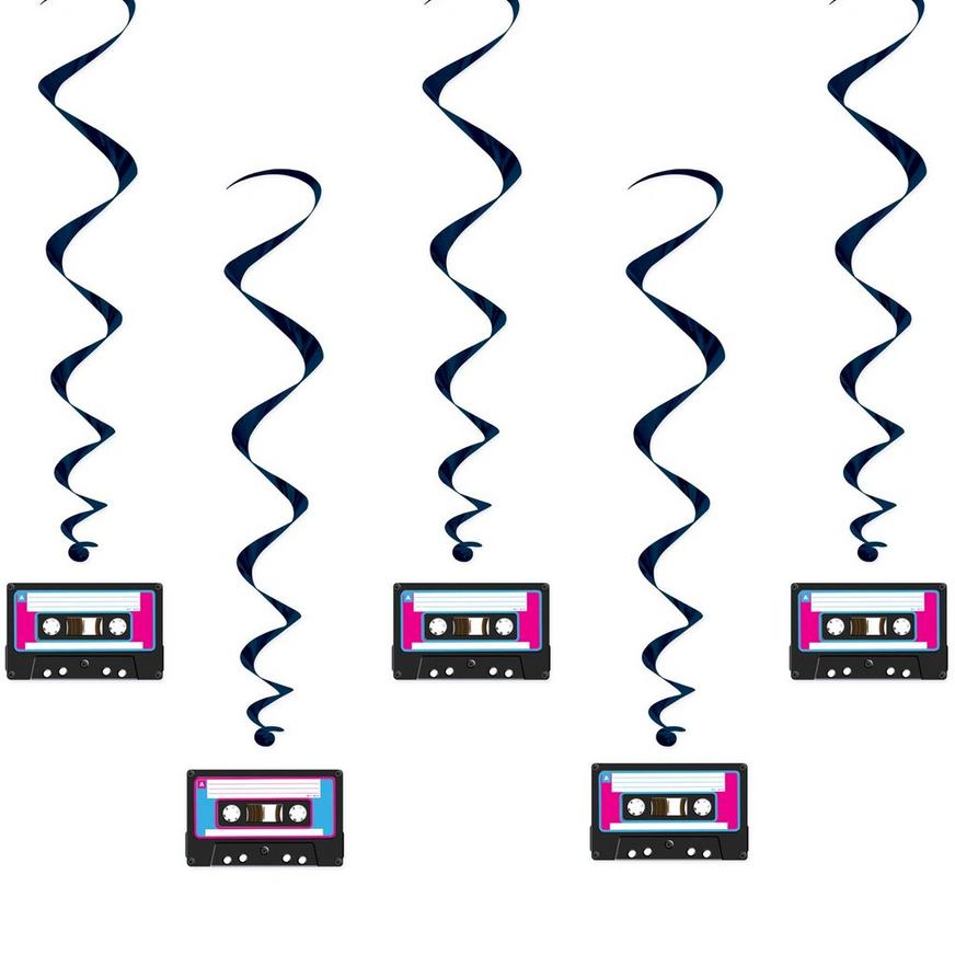 80s Cassette Tape Swirl Decorations 12ct