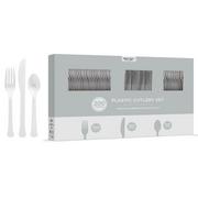 White & Silver Plastic Tableware Kit for 50 Guests