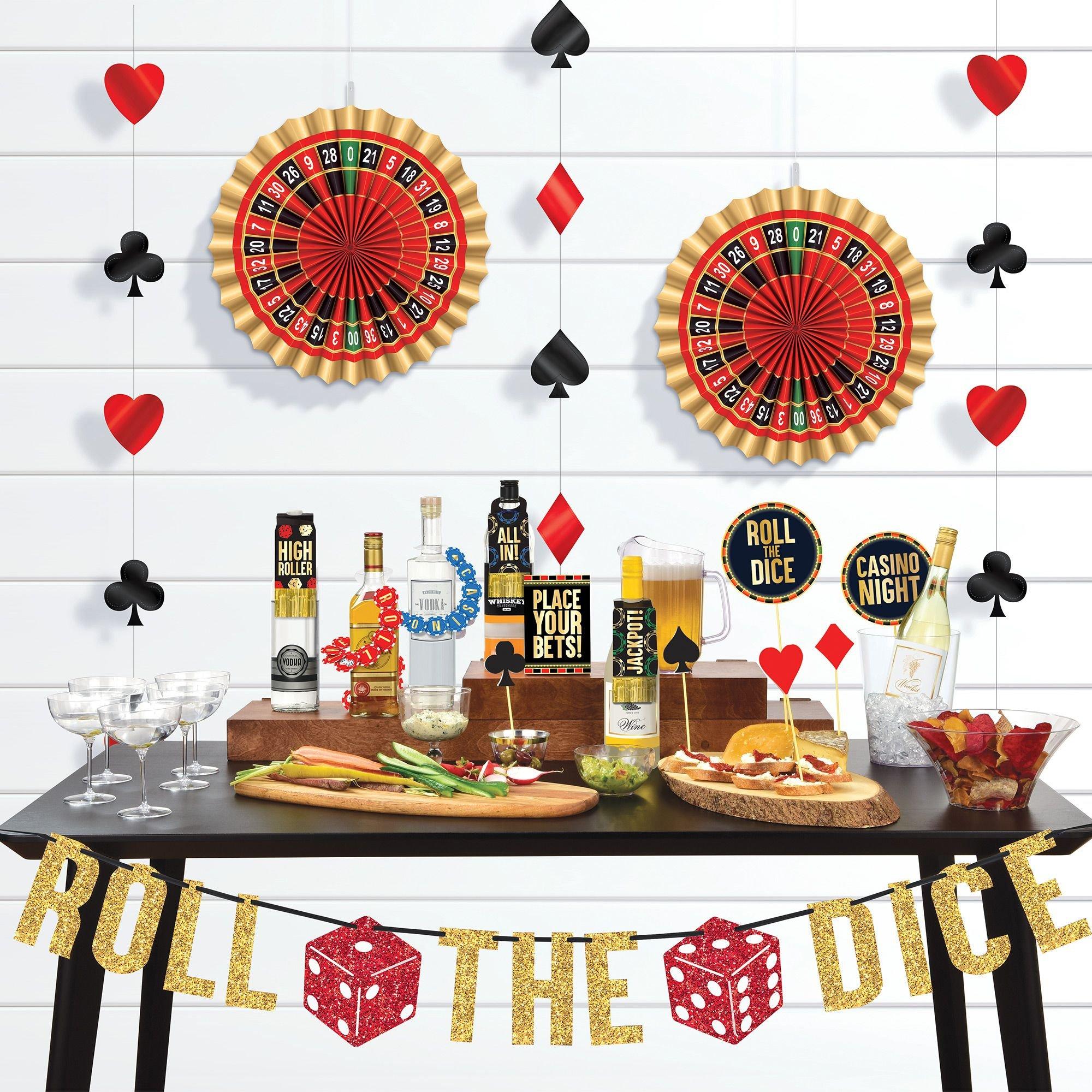 Decorlife Poker Party Decorations, Casino Theme Party Supplies Serves 16 Includes Tablecloth, Balloons, Banner, Hanging Swirls, Plates and Napkins