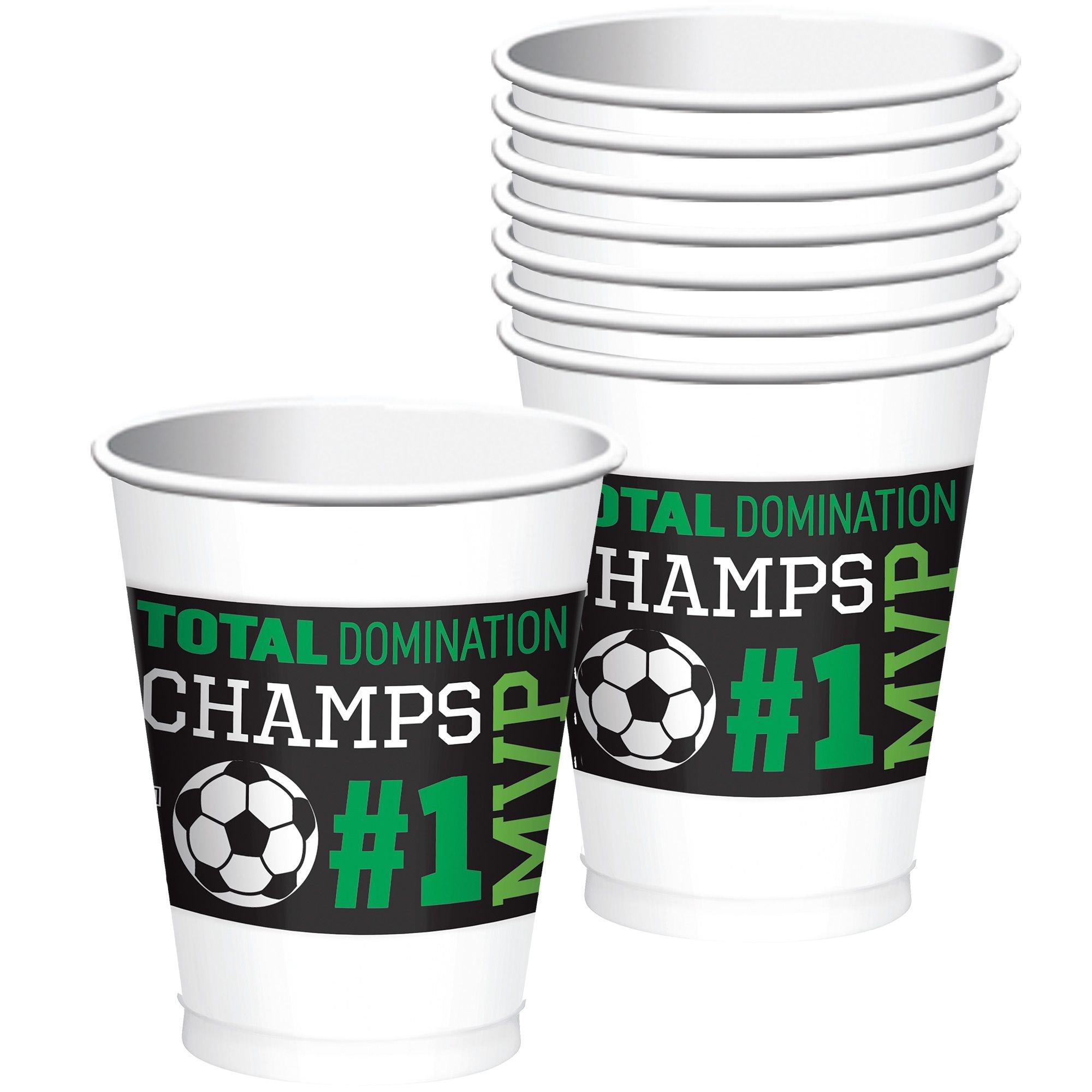 Soccer Ball Disposable Plastic Cups With Lids and Straws Party Favors 