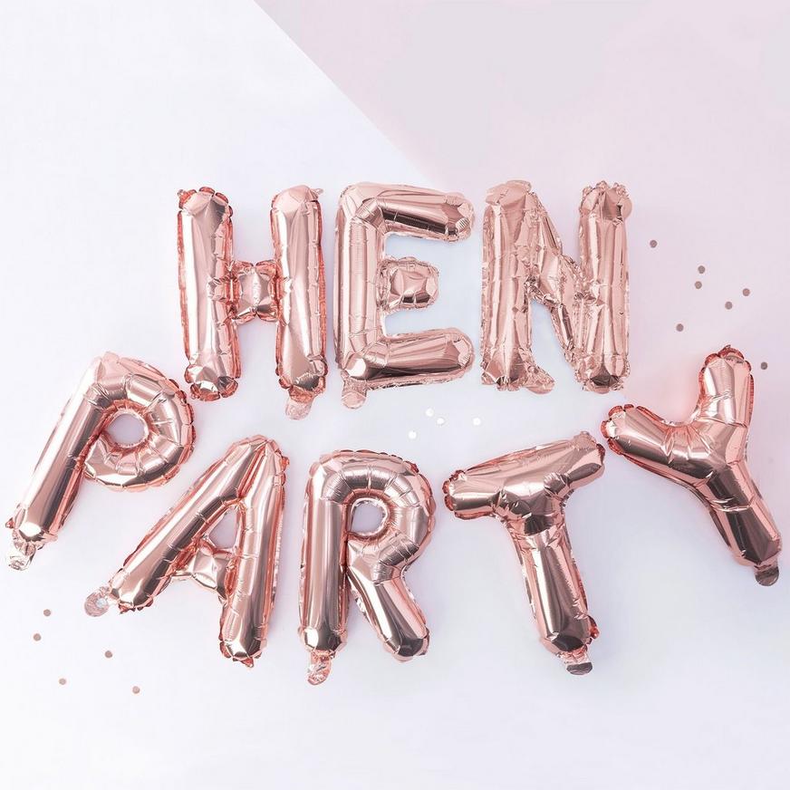 Air-Filled Ginger Ray Metallic Rose Gold Hen Party Balloon Banner 8pc