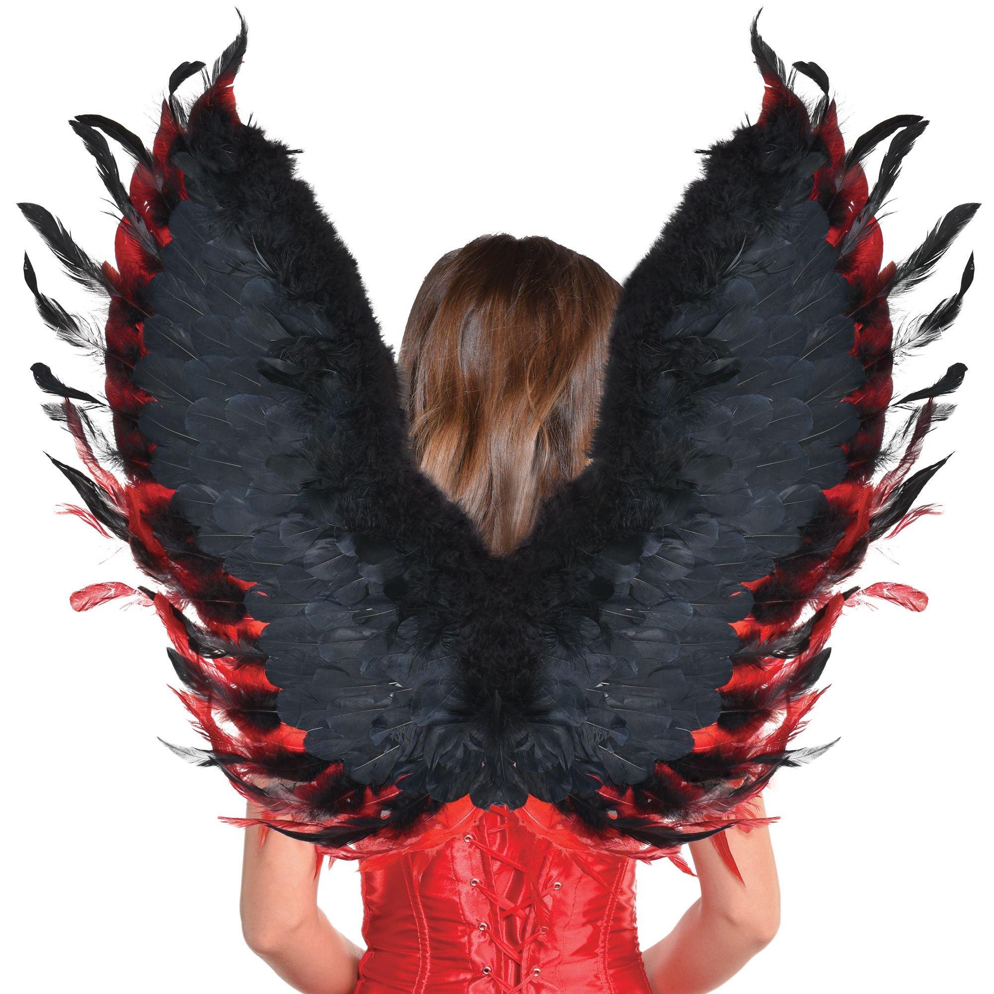 Red-Tipped Black Feather Wings | Party City