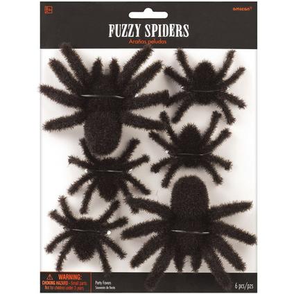 Black Fuzzy Spiders 6ct