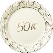 Metallic Gold & White 50th Anniversary Lunch Plates 8ct