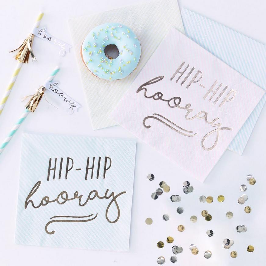 Ginger Ray Gold & Pastel Hip Hip Hooray Lunch Napkins 16ct