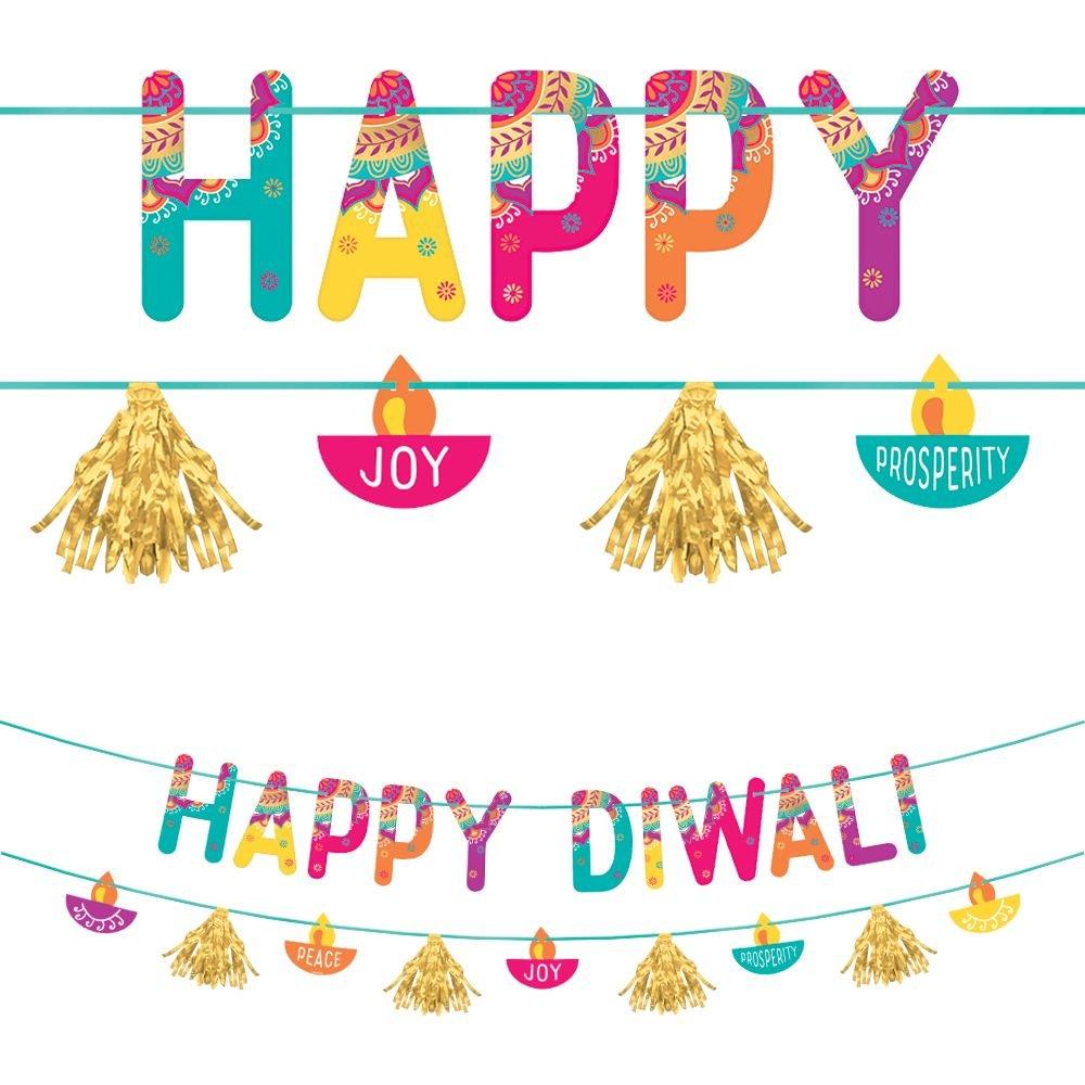 Metallic Gold Happy Diwali Letter Banner with Cutout Banner 5 3/4ft ...