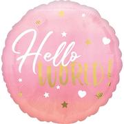 Metallic Gold, Pink & White Hello World Balloon