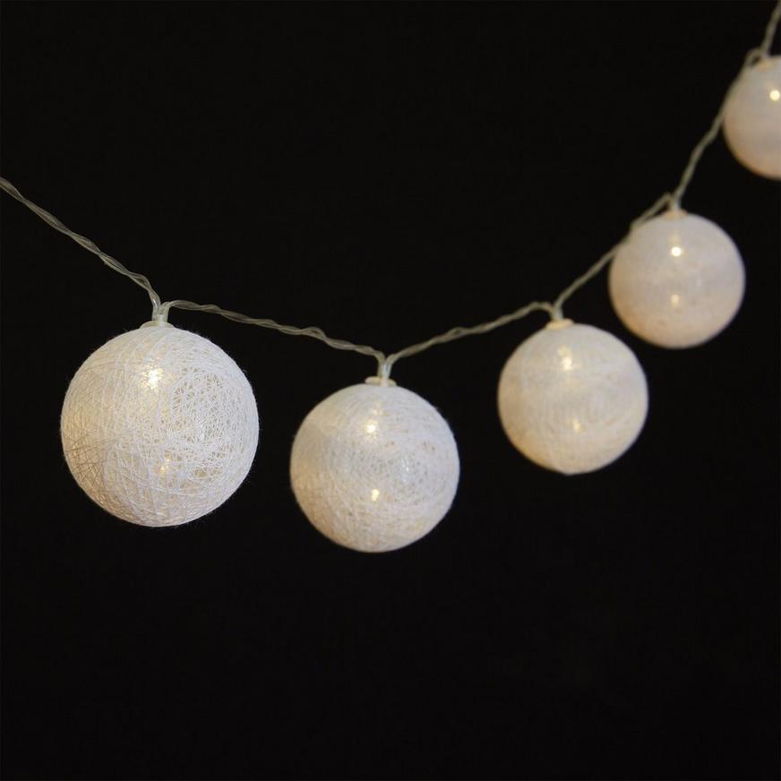 White Woven Ball LED String Lights