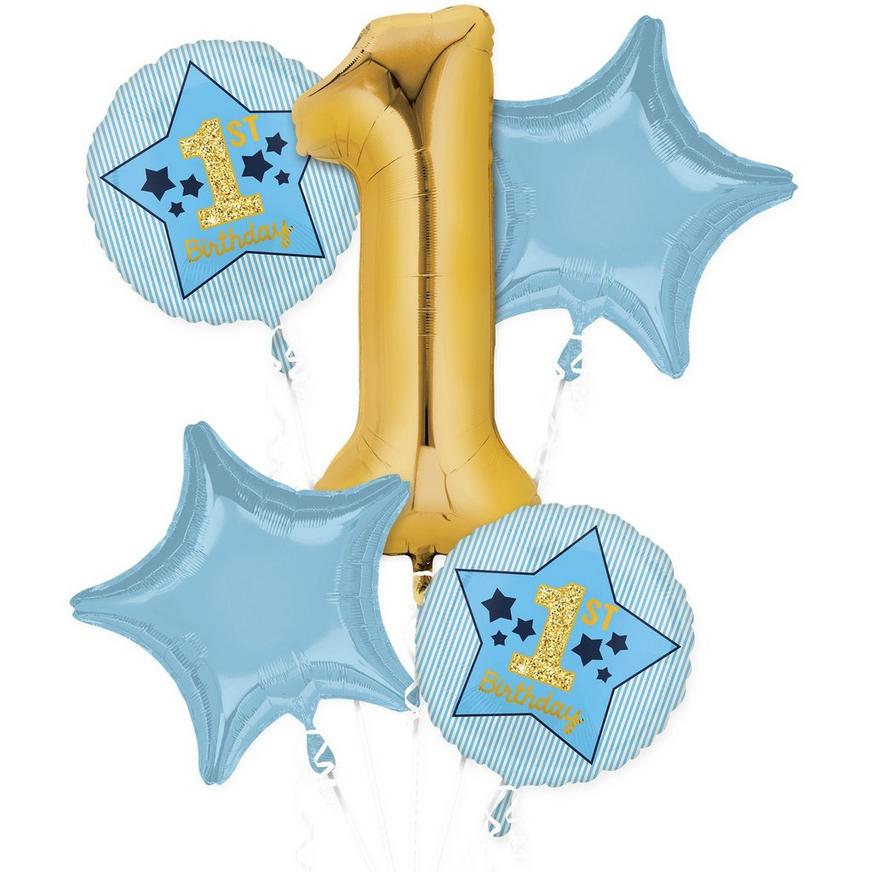 Metallic Gold & Blue 1st Birthday Balloon Bouquet 5pc