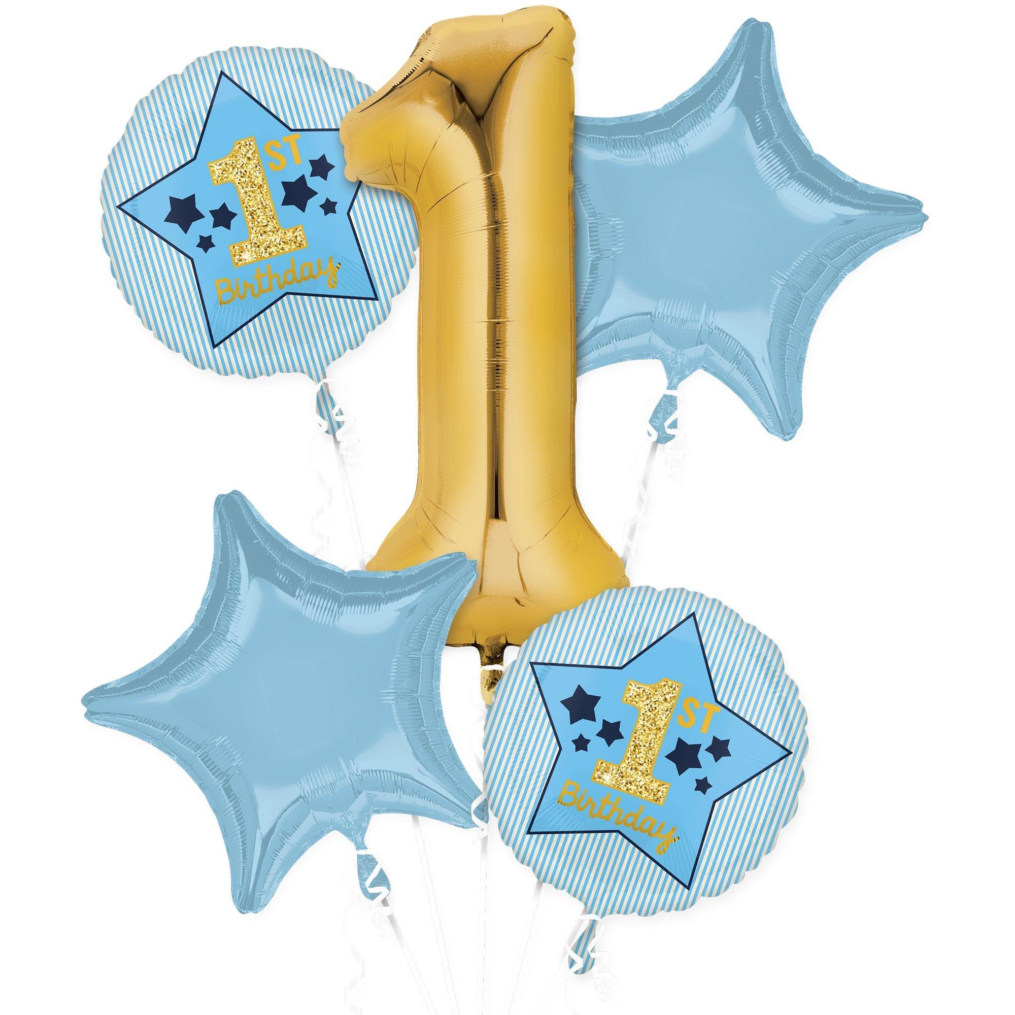Metallic Gold & Blue 1st Birthday Balloon Bouquet 5pc