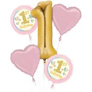 Metallic Gold & Pink 1st Birthday Balloon Bouquet 5pc